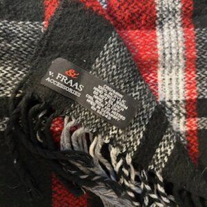 V.Fraas Plaid Scarf Red Black White Fringe Soft Winter Wrap 51”